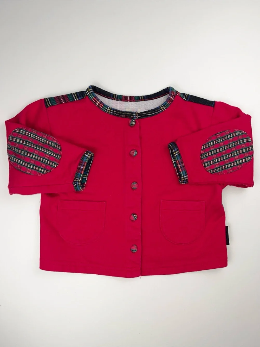 Gymboree 1996 Holiday Plaid Rainbow Tag Red Cardigan Jacket XS